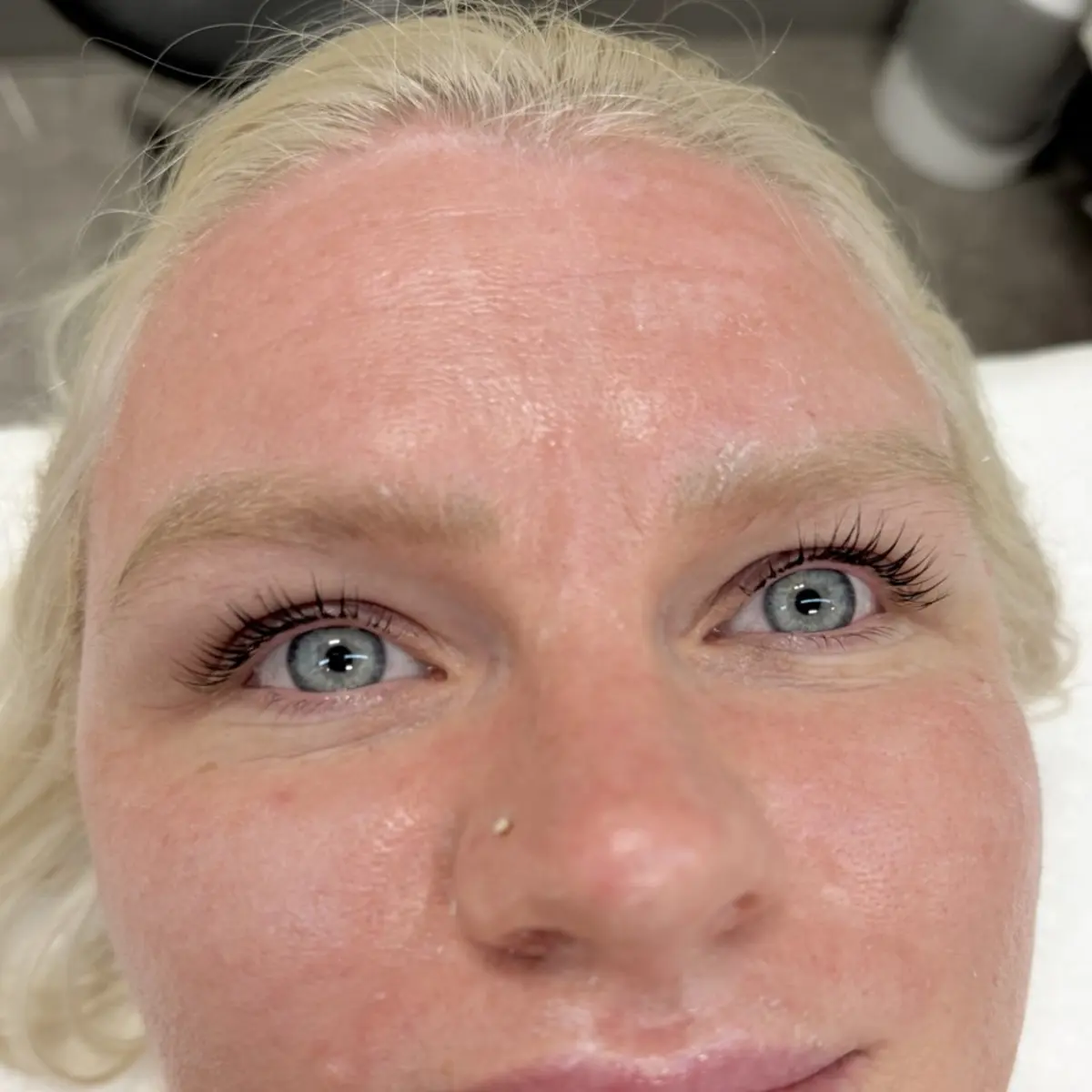 Client’s natural lashes after a lash lift at Blink & Slay Beauty.